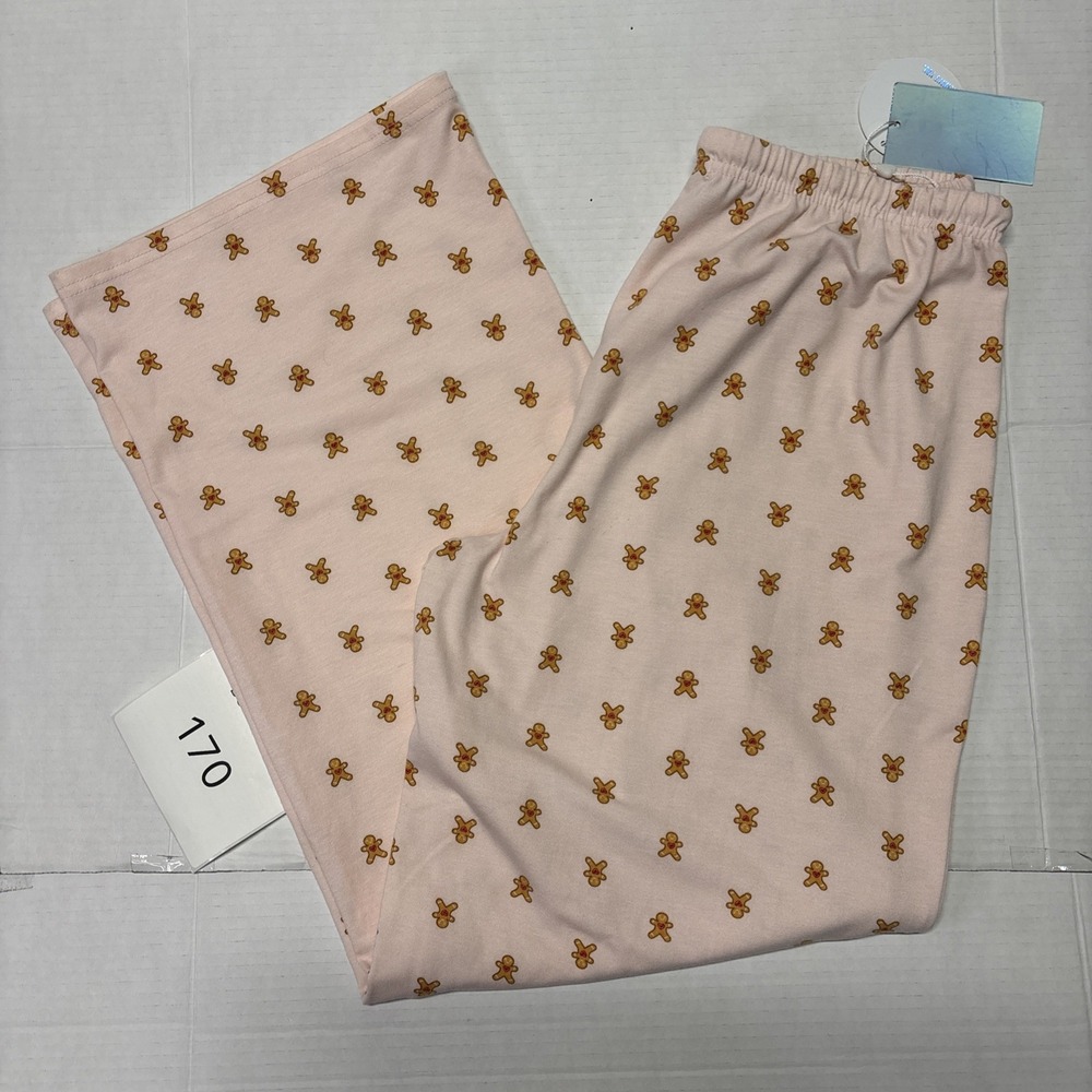 Always You Women's Pink Gingerbread Print Pajama Wide Lounge Pants Size L NWT